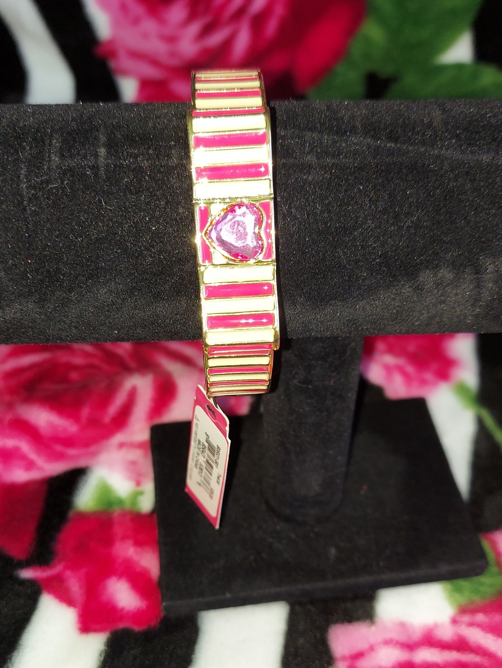 Nwt Betsey Johnson Gold-Tone Pink Enamel Heart Hinge Bracelet